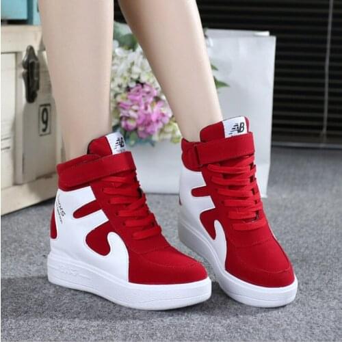 Red sneakers women 2021 High top Platform Sneakers women Casual Wedges shoes Womens Shoes Black Platform Vulcanize Shoes Women
