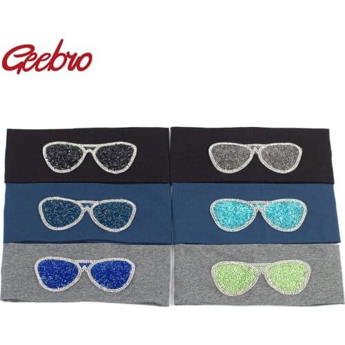 Geebro Womens Plain Stretch Headbands Fashion Cotton Sunglasses Elastic Flat Headband For Girls Shine Rhinestones Hair Band