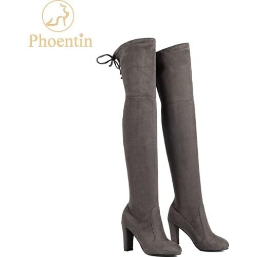 Phoentin over-the-knee women boots 2019 high heel 9cm cotton fabric lining hot sale elastic tube lace-up shoes woman boots FT132