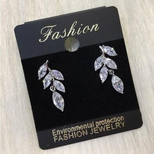 Cute S925 Sterling Silver Color Leaf Leaves Stud Earrings Korean Earrings Bling Zircon STone for Women Fashion Jewelry 2020 New