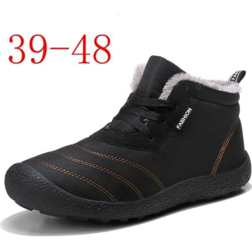 Winter Men Cotton Shoes Big Size 39-48 Warm Plus Fur Outdoor Sports Running Shoes High Top Lace-up Non-slip Male Sneakers Black