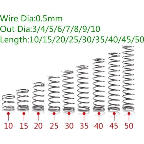 10pcs/lot 0.5*3/4/5/6/7/8/9/10 *10/15/20/25/30/35/40/45/50mm Stainless Steel small Compression Spring Custom Wholesale