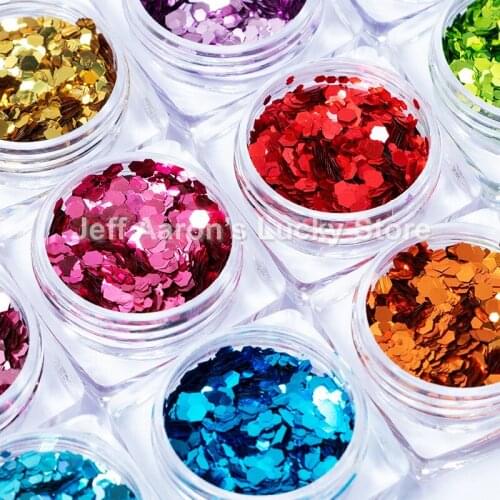 12 laser colors fake nails accessories hexagon holographic glitter nail art decorations sequins decals manicure nail supplies