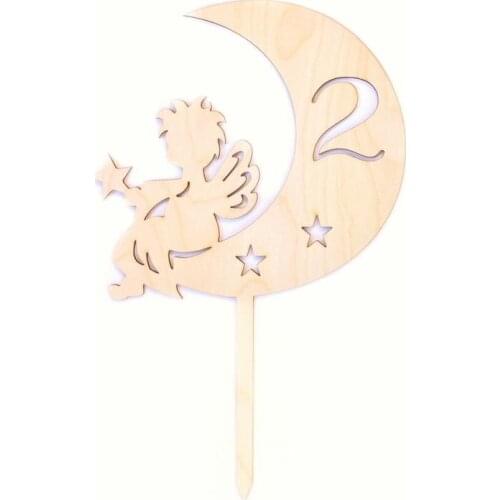 20pcs Fairy Birthday Number Cake Toppermoon and stars wood cake topper kids party decorations