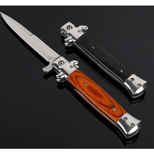 Wooden Handle Folding Knife Survival Tactical Outdoor Pocket Knife For Self-defense EDC Multi Tool Camping Hiking Hunting Knives