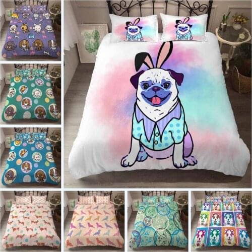 Cartoon Dog Bedding Set Lovely Kids Duvet Cover Set Soft Microfiber Polyester Comforter Cover with 2 Pillow Case 3 Pcs