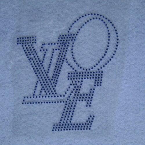 4pc/lot Blue love letter rhinestones fix hot fix rhinestone transfer motifs iron on crystal transfers design