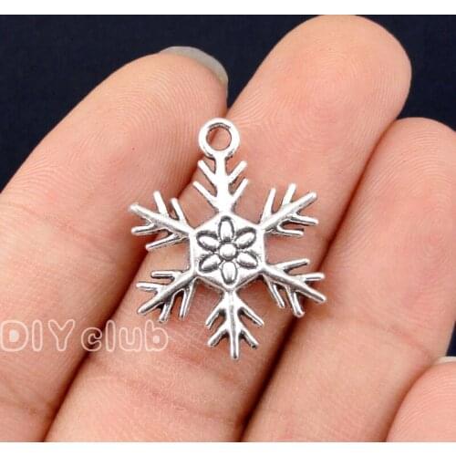 60pcs-Antique Silver Christmas Snowflake Charms Pendant 2 Sided 24x19mm