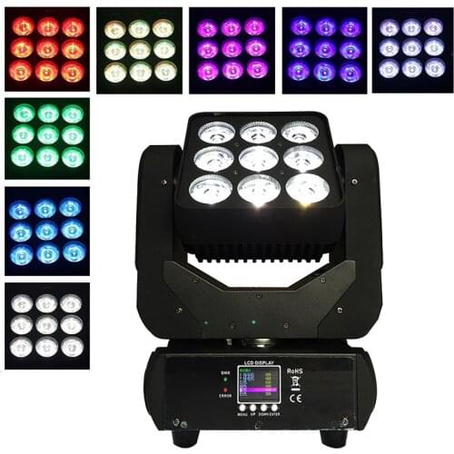 Free shipping 9x12w RGBW Matrix LED Wash Moving Head Light Professional DMX Stage Lighting beam projector Cool effects DJ lights