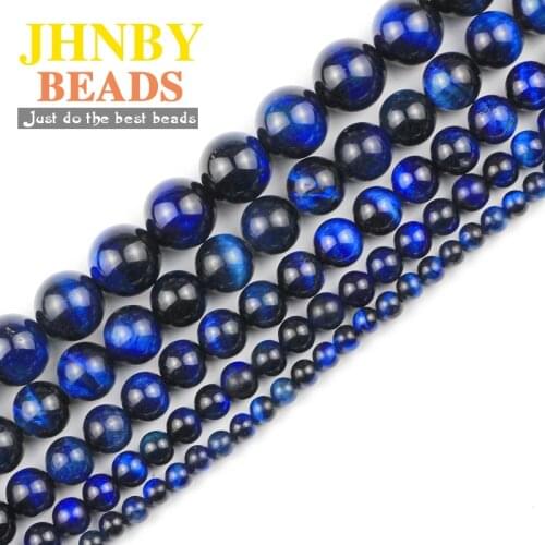 JHNBY Blue tigers eye Natural Stone 4/6/8/10/12MM Round spacers Loose beads for Jewelry making DIY bracelets necklace Findings