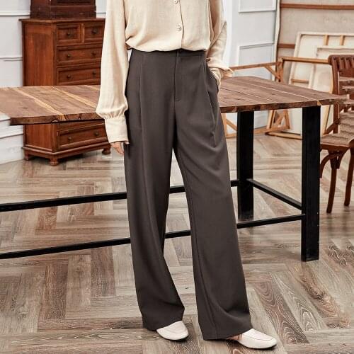 Brown Suit Long Pants Woman 2021 High Waisted Wide Leg With Button Zipper Pockets Ladies Casual Loose Office Lady Trousers