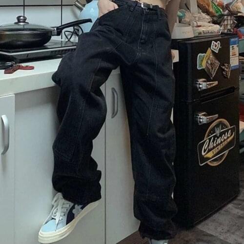 Retro Jeans Women Harajuku Vintage Black Street BF Style Chic College Teens Streetwear All-match Loose Fashion Femme Trousers