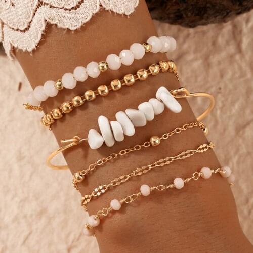DIEZI Elegant Fashion White Stone Beads Chain Bracelet For Women Vintage Bohemian Crystal Bracelet Sets Gift Girls 2021 Jewelry