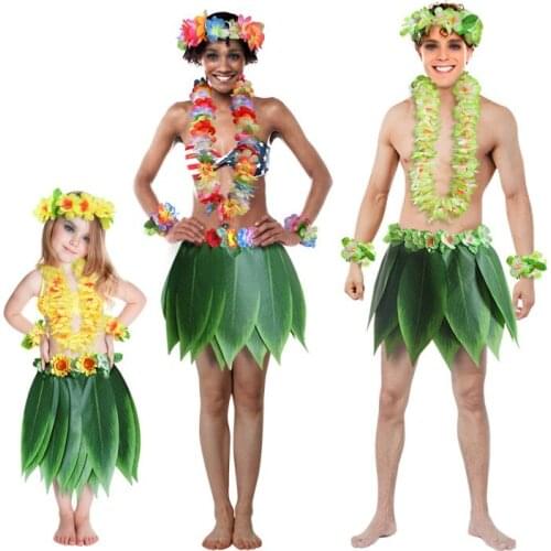 5pcs/set Hawaiian Artificial Tropical Leaves Flower Skirt Hula Boho Party Hawaii Decoration Wreath Skirt Beach Holiday Costume