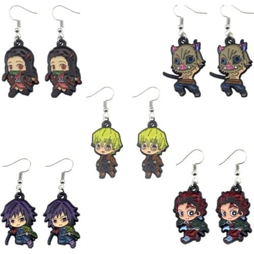 Hot Anime Earrings Demon Slayer Kimetsu no Yaiba Earrings Kamado Tanjirou Cosplay Clip Earrings for Women Men Jewelry gift