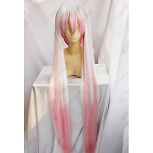 Hot heat resistant Party hair>>>V-Home-Sakura Miku Pink&White Cos Wig Clip Ponytails