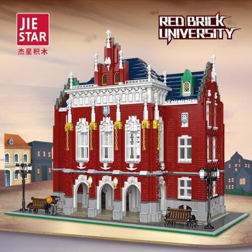 JIESTAR 89123 Red Brick University Model Modular City Street View Series Children Assemble Building Toy Blocks Boy Gift