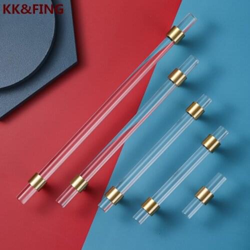 KK&FING Acrylic Brass Cabinet Pulls Gold Transparent Cupboard Drawer Knobs Furniture Door Brass Knob Copper Cabinet Handle