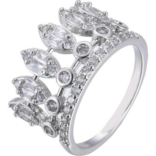 Women Ring Hollow Zircon Crown Shape Silver Plated Ring Stylish Simple Banquet Engagement Ring Designed For Women Gift For Girl