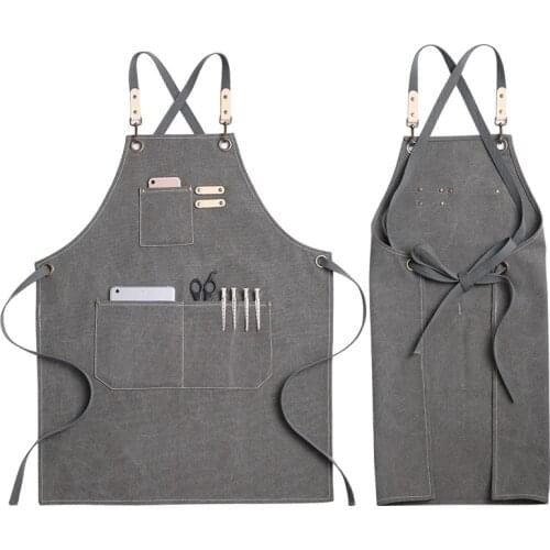 Kitchen Apron Heavy Duty Canvas Barber Work Aprons Unisex Cross Straps Adjustable Salon Hairdresser Bib PU Leather Apron for Men