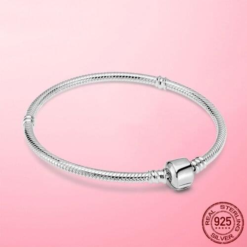 TOP Selling 925 Sterling Silver Classic Round Snake Chain Charm Beads Bracelet For Women Fashion DIY Jewelry
