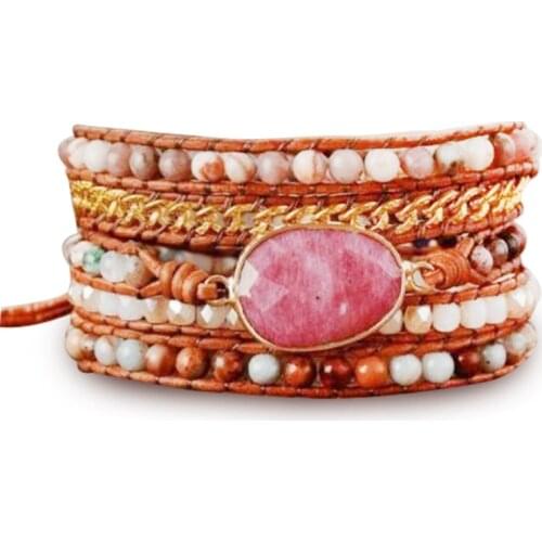 Mahogany Stone Hand Woven Multilayer Leather Bracelet Creative Simple Chain Bracelet Lovers Gift Bracelets for Women