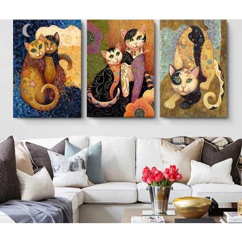 MUTU HD Print And Posters Canvas Painting Klimt Abstract Animal Cat Modern Home Decor Wall Art Picture For Living Room No Frame