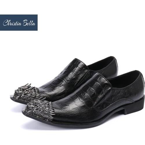 Christia Bella Italian Handmade Men Shoes Black Genuine Leather Business Shoes Male Office Formal Shoes Big Size Footwear