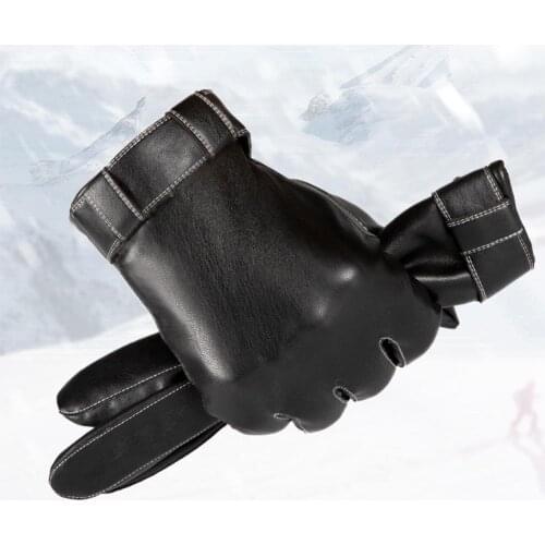 Men PU Leather Winter Driving Warm Gloves brushed warm gloves