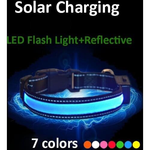Nylon Pet Dog Collar Solar Energy LED Rechargeable Safety Light Solar Rechargeable LED Collar Flashing Glowing Pet Dog Collar