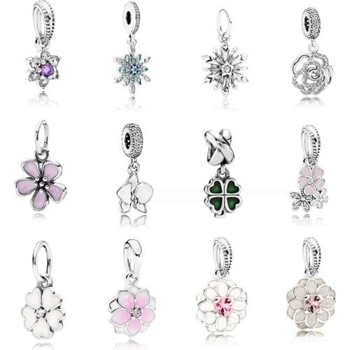 2020 New High Quality 100% 925 Sterling Silver Flower Charm With Clear Cz For Original Diy Bracelet Pendant Authentic Jewelry