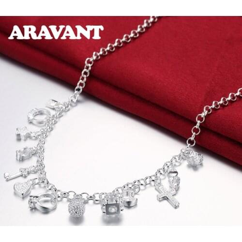 New Arrival Silver 925 Jewelry 13 Pcs Different Pendants Necklaces Women Silver Heart Cross Necklace Pendant