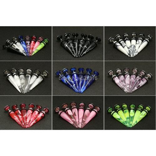 160pcs mix color size acrylic marble fake ear taper kits Ear Plug wholesale Gauges stretcher expander body Piercing Jewelry