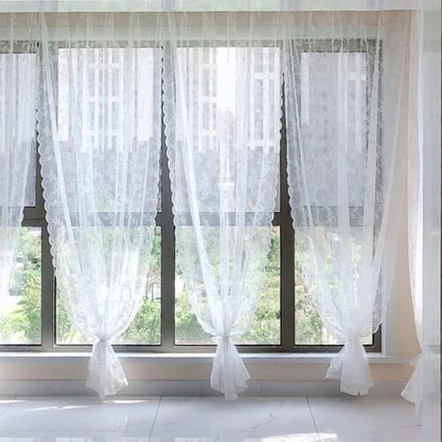 Punch Free Velcro White Lace Sheer Curtains Window Drapes for Bedroom Living Room Rod Pocket Vintage Light Filtering Airy TJ6119