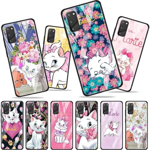 Disney Marie Cat for Samsung Galaxy S20 FE Ultra Note 20 S10 Lite S9 S8 Plus Luxury Tempered Glass Phone Case Cover