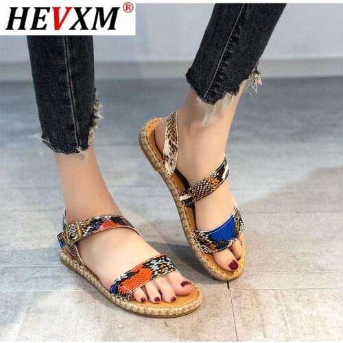 Summer Womens Sandals Flats Ladies Sewing Buckle Female Ankle Strap Sandal Snake Pattern Woman Shoes Outdoor Beach Comfort 2021