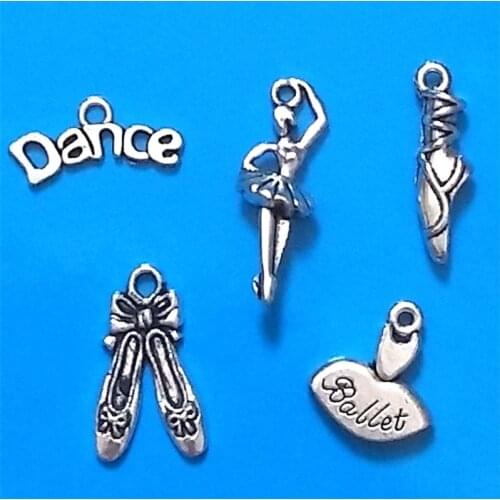 MIXED 30pcs Antique Silver Plated Ballet Charm Collection Dance Balleina Toe Shoe Dress Pendant DIY Jewelry Making