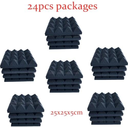 24PCS 250x250x50mm Studio Acoustic Foam Soundproof 16 Pyramid Absorption Treatment Panel Tile Protective Sound Proof Sponge