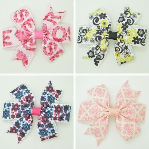 SUPWRF 3.1'' Flowers kids hair accessories hair bow With Clip hair Printed Ribbon headwear wholesale 20 PCS T0929