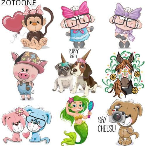 ZOTOONE Iron on Patch Cartoon Dog Bear Patches for Kids Clothes Stickers Diy Applique Heat Transfer Vinly Appliqued Washable H