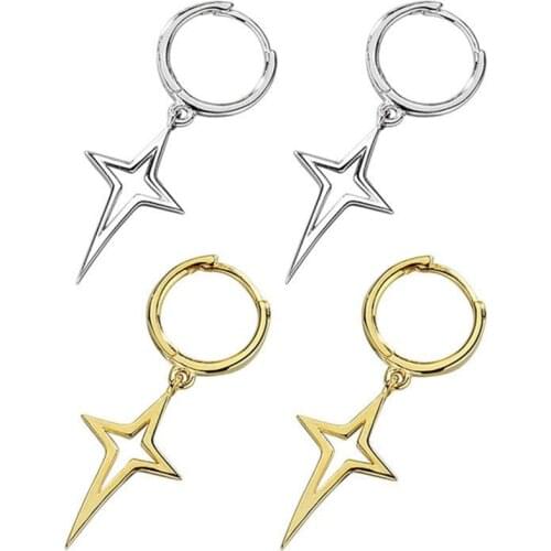 Cross-border hot style mens eardrop copper electroplating 18K gold lucky four star earrings wholesale jewelry manufacturers