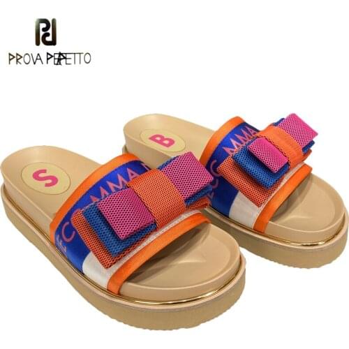 2021 summer new color matching letter bow comfortable soft bottom increased thick bottom slippers women sandals