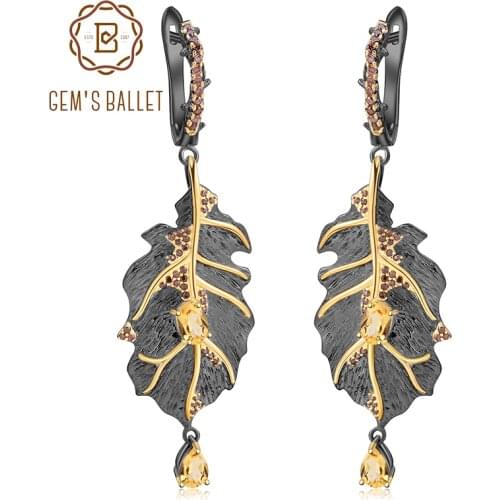 GEMS BALLET 0.97Ct Natural Citrine 925 Sterling Silver Handmade Monstera Leaves Drop Earrings for Women Bijoux Georgia O'keeffe
