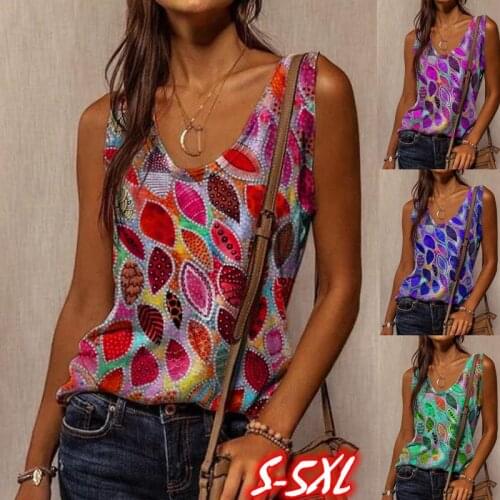 2021 new style womens European and American summer print sleeveless U-neck vest womens clothing cute tops