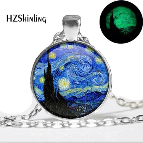 Glow in the dark Necklace The Starry Night by Vincent Van Gogh Necklace 1889- Star,Blue,Night Time,Evening Star glowing jewelry