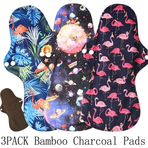Ohbabyka 3pcs Extra Large Size Reusable Bamboo Charcoal Menstrual Pads Heavy Flow Sanitary Pads Washable Mama Sanitary Towel Pad