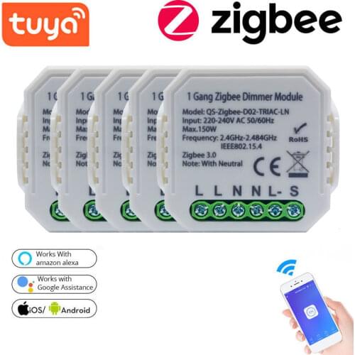 5PCS Tuya Smart Zigbee Dimmer Switch Module 1/2 Gang 220V With Neutral 2 Way Wireless Control Works With Alexa Google