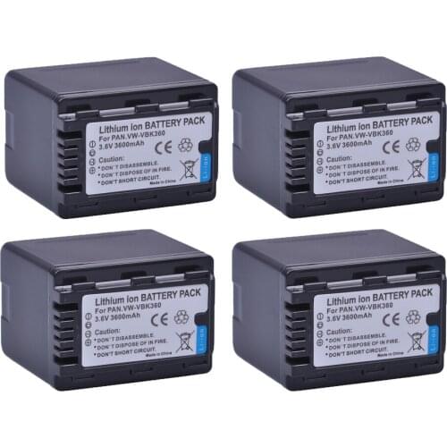 4PC VW-VBK360 VW VBK360 VWVBK360 Camera Battery for Panasonic HDC-HS80 SD40 SD60 SD80 SDX1 SDR-H100 H85 H95 HS60 HS80 TM60