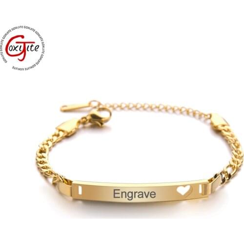 Goxijite Custom Engrave Name Bracelet For Women Stainless Steel Personalized Adjustable Nameplate Charm Bracelet Unique Gift