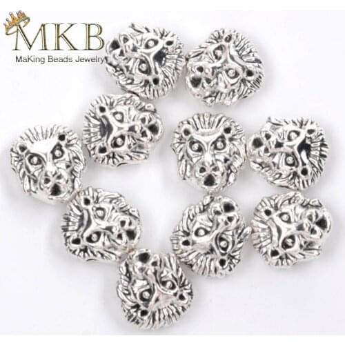 10pcs Ancient Silvers Lion Charm Beads For Jewelry Making Metal Spacer Beads Fit Diy Bracelet Necklace Jewellery Findings